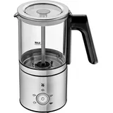 WMF Lono Glas Milchaufschäumer elektrisch, 150-250 ml, 650 Watt, Frappe Mixer, Touch-Display, für Milchschaum heiß und kalt, heiße Milch, Milcherwärmer, Kakaomaschine, heiße Schokolade, edelstahl matt