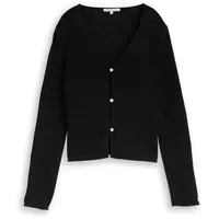 TOM TAILOR DENIM Damen Cardigan mit V-Ausschnitt, schwarz, Uni, Gr. XL