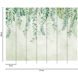 Livingwalls Fototapete Blätter creme blau grün B/L: ca. 280x371 cm - Blau, Creme, Gruen
