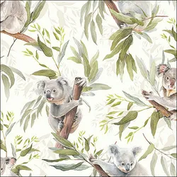 Ambiente 20 Servietten Papier 33x33cm 3-lagig - hochwertige Einweg Papierservietten Koala Motiv Eukalyptus Partyservietten Tiere Urwald Kinderparty Tierparty