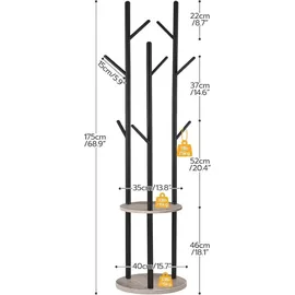 luxuskollektion Garderobenständer Baumform 8 Haken 2 Ablagen Schwarz