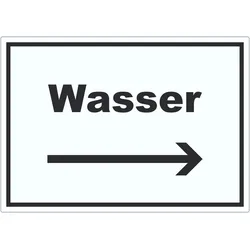 HB-Druck Wasser Aufkleber mit Text und Richtungspfeil rechts Anschluss waagerecht A3 (297x420mm)