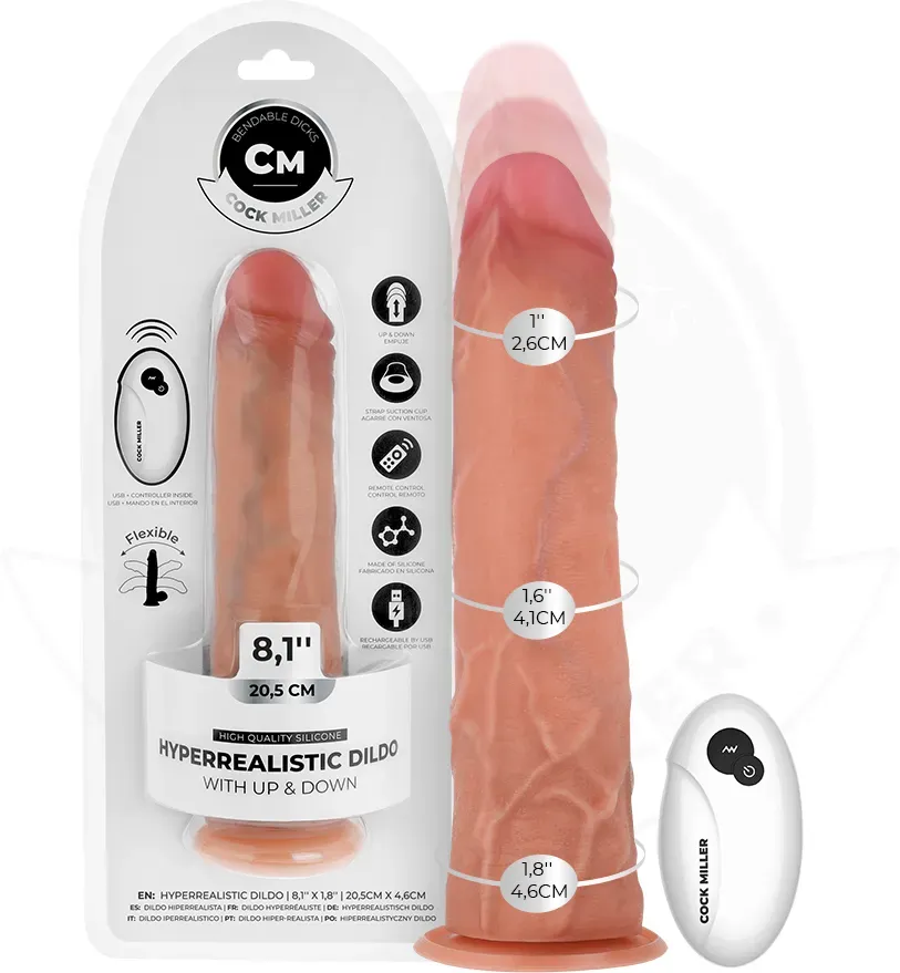 COCK MILLER - Hyperrealistischer Dildo mit Saugnapf, Stoßfunktion und Fernbedienung, 20,5 cm