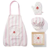 WOODENFUN Kinder Schürze Kochmütze Set Chef-Set für Kinder Kinderschürze Kochschürze mit Taschen, Backkochhut Gummiband, Sternenmuster Kochhandschuhe, Kinderrollenspiel - Einheitsgröße