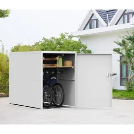 MCW 2er-Fahrradgarage, Fahrradbox mit Ablage, abschließbar, Metall, 160x113x209 cm, Hellgrau