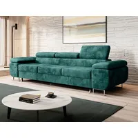 Easy4You Schlafsofa Norberg - 279 cm - Velour Flaschengrün - 3 Sitzer Sofa - Werstellbare Kopfstützen - Couch mit Schlaffunktion - Stoff: Monolit... - Grün