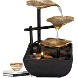 Tuzsocr Zimmerbrunnen 3 Ebenen, Tischbrunnen Wasserfall mit LED Beleuchtung, Moderne Zen Tischdekoration, Meditation & Entspannung, für Haus, Büro, Garten, Wohnzimmer,H 21 cm (Gold)