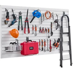VEVOR Werkzeugwand 1225x2450x20mm PVC weiß Garage Lamellenwand mit Zubehör 136kg