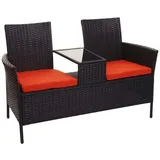 PROREGAL® Gartenbank Poly-Rattan Bank mit Tisch Gartensofa 132cm Grau/Braun/Schwarz schwarz