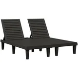 vidaXL Sonnenliege, Doppelliege Holz-Optik, Gartenliege Verstellbare Rückenlehne, Relaxliege Gartenmöbel Liegestuhl, Schwarz Polypropylen