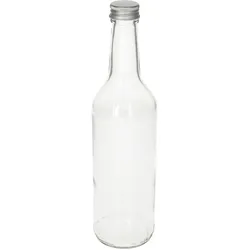 6er Set Geradhalsflasche 500ml + Schraubverschluss Deckel PP 28 Silber Aluminium