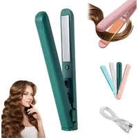 Mini b mit doppeltem Verwendungszweck, kleine Locken, Mini-Lockenstab und Glätteisen, Lockenstab, tragbar, für kurze Haare und alle Arten von Haaren (Dunkelgrün)