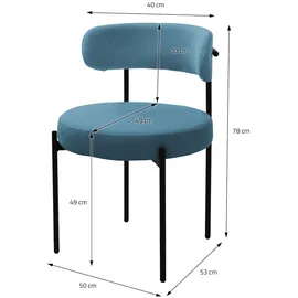 ML-Design Esszimmerstühle 6er Set, Blau, Teddystoff - schwarze Metallbeine, ergonomische Polsterstühle mit Rückenlehne für Esszimmer & Wohnzimmer