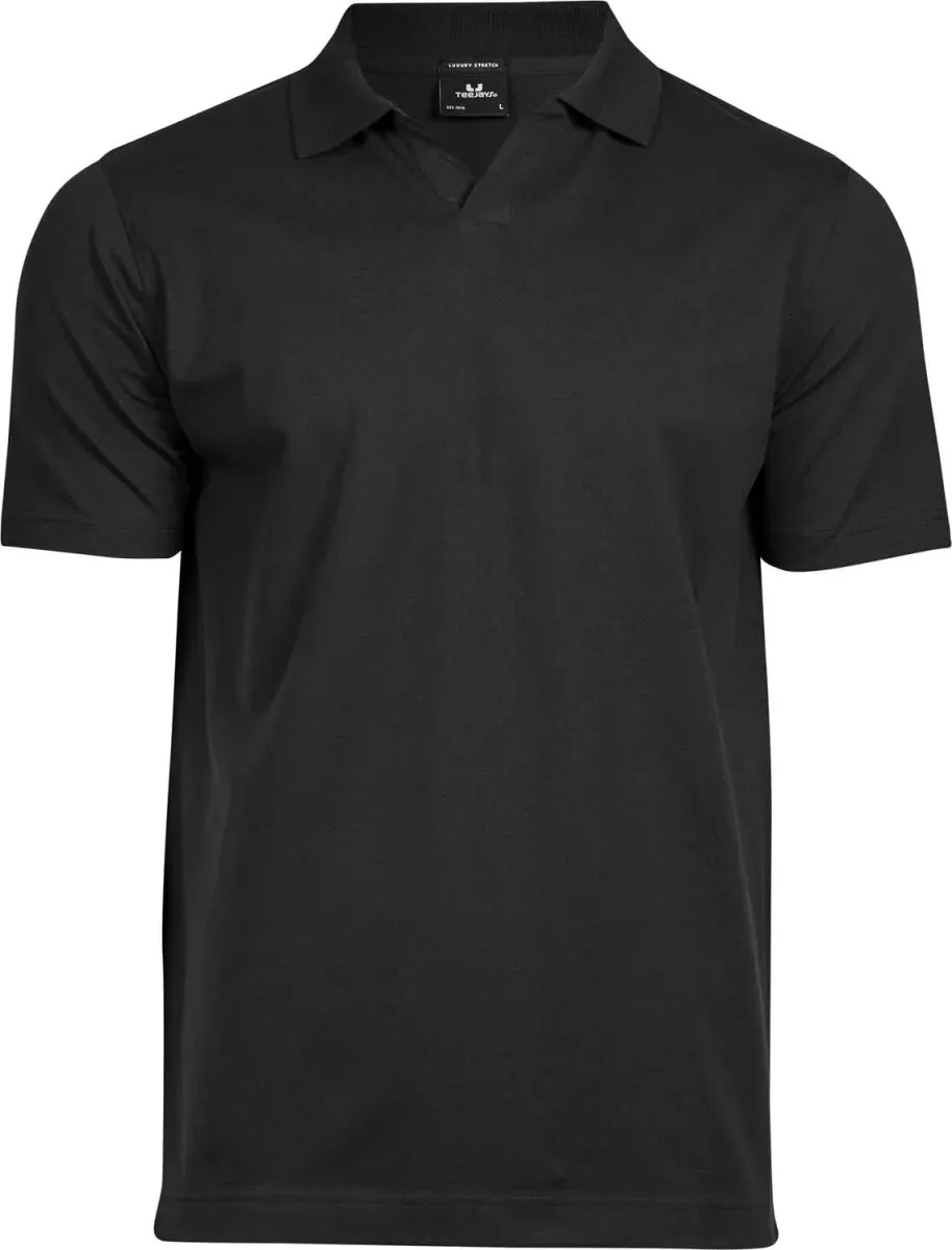 Tee Jays Schweres Herren Luxus V-Neck Stretch Piqué Polo 1404 black M