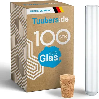 Tuuters 100x Glas Reagenzgläser mit Korken, dunkelbraun (120 x Ø16 mm)