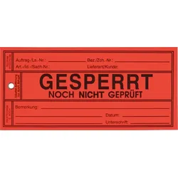 Papieranhänger: Gesperrt / noch nicht geprüft - Karton = 500 Stk - 150x70 mm