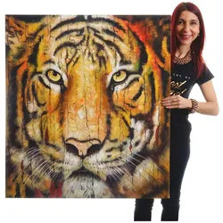 Wandbild Tiger, 100% handgemaltes Ölgemälde Gemälde XL, 100x90cm