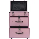 Kosmetikkoffer Trolley Make Up Koffer, 4 in 1 Kosmetikkoffer Groß Friseurkoffer für Reisen abschließbar Nagelkoffer Tattoo Koffer mit 360° drehbaren Rollen, Maximale Belastung 50kg (Rosa)