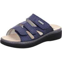 ROHDE Damen Pantolette aus Veloursleder mit drei Klettverschlüssen Abano 5221, Größe:39 EU, Farbe:Blau - 39
