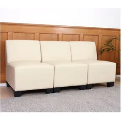 Modular 3-Sitzer Sofa Moncalieri, Kunstleder ~ creme, ohne Armlehnen