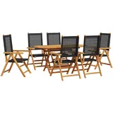 vidaXL Garten Essgruppe 7 pcs Schwarz Massivholz Akazie - Schwarz