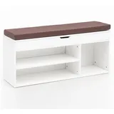 FineBuy Schuhbank mit Sitzfläche Garderoben-Bank Holz 104x51x32 cm, Holzbank klein gepolstert, Sitzbank schmal Flur mit Stauraum, Truhenbank Schuhtruhe Flurmöbel