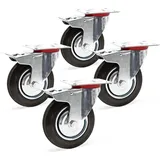 Wiltec Doppelstopp-Lenkrollen Set 4x Vollgummirad 200mm 150kg pro Rad mit Feststellbremse und Anbauplatte, leiser Lauf, Transportrollen
