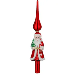 Christbaumspitze Weihnachtsmann 31cm Glas Glitzer Glasspitze Große Weihnachtsbaumspitze Christbaumschmuck Weihnachtsbaumschmuck Weihnachtsdeko Rot