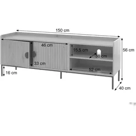 Mendler TV-Rack HWC-O39, TV-Board Fernsehtisch Lowboard TV-Schrank Kommode, Melamin MDF 56x150x40cm ~ natur