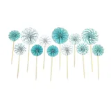 Frau Wundervoll Frau WUNDERVoll® 12 Deko Rosetten türkis/Topper, Kuchenstecker, Muffin, Geburtstagskuchen,Papierfächer, Kinder, Party, Hochzeit, Hochzeitstorte, Geburtstag, Candybar, Silvester