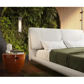 DeLife Polsterbettgestell Cusino 140x200 cm Bouclé Creme-Weiß - Weiß/Creme