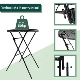 Lemodo Stehtisch klappbar 80 cm schwarz in Rattan-Optik, Höhe 110 cm