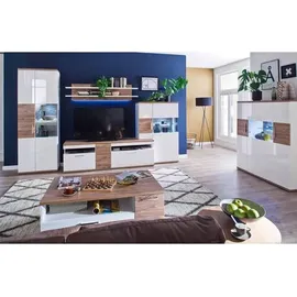 Livetastic Wohnwand Colombo, Weiß, Eiche, Metall, 2 Schubladen, 320x199x50 cm, Made in EU, Wohnzimmer, Wohnwände, Wohnwand-Sets