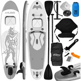 Physionics SUP-Board Stand Up Paddle Board Aufblasbares SUP Board 360cm Ra(Silber)