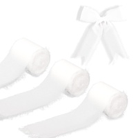 KINBOM 3 Rollen Chiffonband Weiß, 3,8cm x 5m Handgefertigt Fransen Geschenkband Seiden Hintergrunddekoration Schleifenband Weiß für Hochzeit Weihnachtsatmosphäre