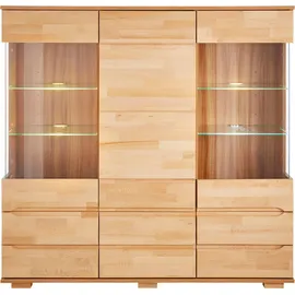 OTTO home Highboard OTTO HOME "Vetro,150cm breit,40 cm tief,Fronten Massivholz,9 Fächer", beige (kernbuche teilmassiv), B:150cm H:144,5cm T:40cm, Holz teilmassiv, Sideboards, Highboard, Kernbuche massiv, Holzwerkstoff, 3Türen,6 Schubladen, Griffmulden