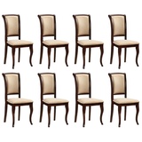 Casa Padrino Jugendstil Esszimmer Stuhl 8er Set Creme / Gold / Dunkelbraun 44 x 44 x H. 96 cm - Elegante Massivholz Küchen Stühle mit Streifen - Barock & Jugendstil Esszimmer Möbel