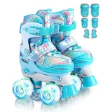 Rollschuhe Kinder Verstellbar Mädchen Rollerskates, Größe 26-37 Mit 6er Kinder Protektoren Set und Led Leuchtenden Rädern für Mädchen