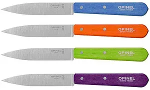 4 OPINEL Kochmesser silber, blau, silber, grün, silber, orange, silber, violett glatt, Klinge: 9,6 cm