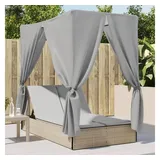 vidaXL Doppel-Sonnenliege mit Dach und Vorhängen Beige Poly Rattan