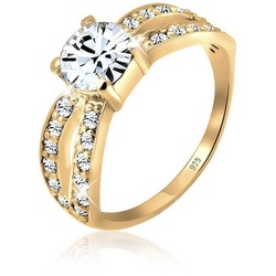 Elli Fingerring Solitär Glamourös Kristall 925 Silber goldfarben 54
