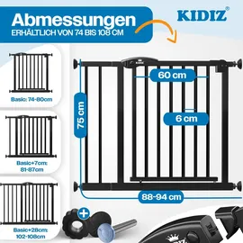 Kidiz KIDIZ® Schutzgitter für Treppen Tür, Auto Close Kindertreppengitter ohne Bohren 90° Stop, Absperr Türschutzgitter, schwenkbare Trennwand, Treppenschutzgitter, Klemmen