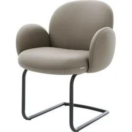 DeLife Freischwinger Nube-Flex mit Armlehnen Echt-Leder Schlamm Freischwinger rund Schwarz Taschenfederkern,