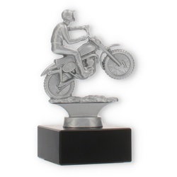 Pokal Metallfigur Motorrad silbermetallic auf schwarzem Marmorsockel 13,2cm