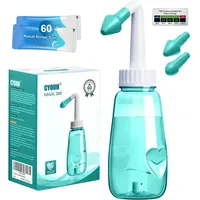 CYOUH Nasendusche Set, 260 ml, mit 60 Nasenwasch-Salzpaketen und Aufkleberthermometer BPA-frei & ohne Weichmacher,nasendusche erwachsene zur Nasenreinigung und Nasenspülung(grün)
