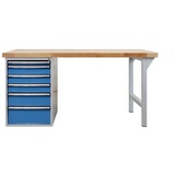 Proregal Werkbank Rhino Plus mit 6 Schubladen | HxBxT 84x150x70cm | Traglast 500kg | Lichtgrau/Lichtblau