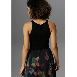 Aniston SELECTED Sommerkleid mit buntem Blätterdruck Schwarz/Beere/Grün/Rauchblau/Lila 36