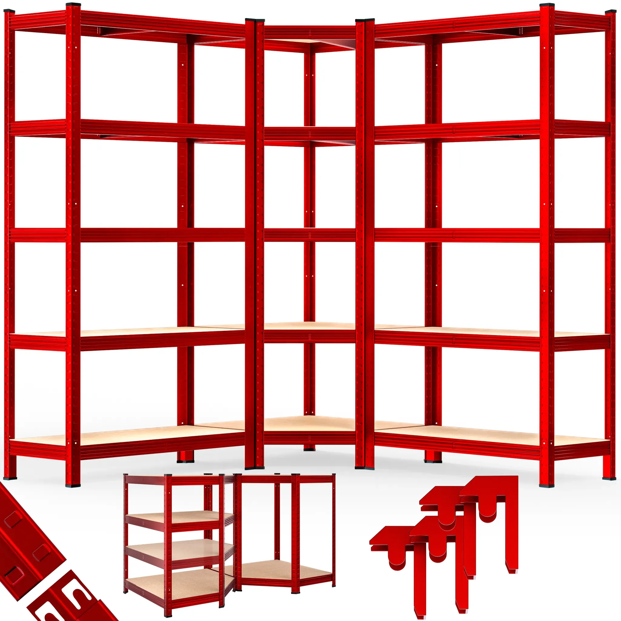 Heavy duty and corner shelving set of 3 red 875kg each