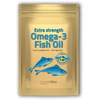 ESSENTIAGLOW 60 Omega-3 Kapseln Hochdosiert | 2,400mg Fischöl pro Tagesdosis (1,100mg Omega 3, 660mg EPA & 330mg DHA) | 1 Monats Vorrat | für Gehirn, Herz & Augen | Leicht zu Schlucken | 60 Kapseln