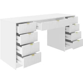 Mirjan24 Schreibtisch / Schminktisch Tireno Bis, Schlafzimmer Kosmetiktisch mit neun Schubladen, Goldfarben Aluminiumgriffe (Farbe: Eiche Cremona) - Braun